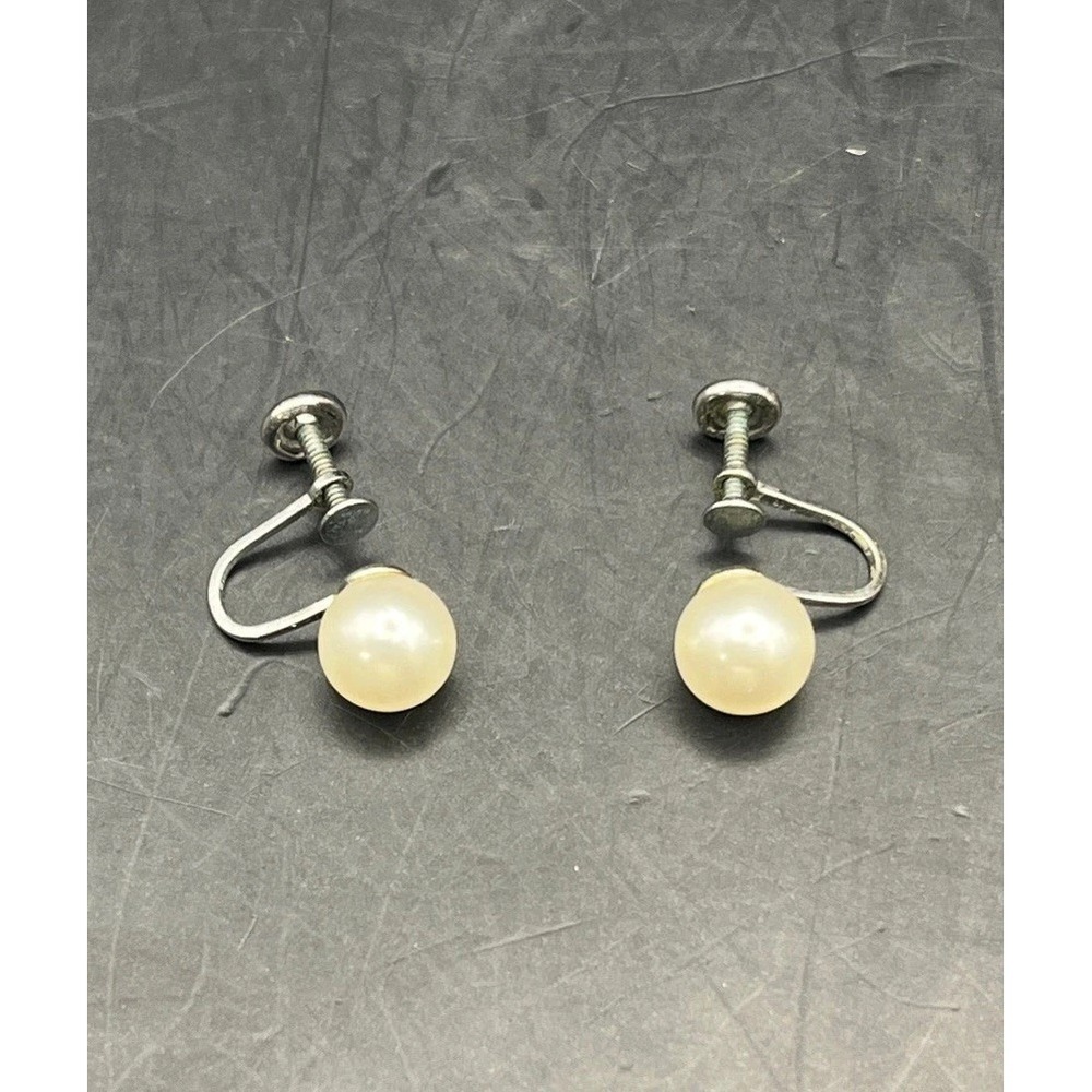 Vintage Faux Pearl Screw‎ Back Earrings Sterling Classic Jewelry Elegant